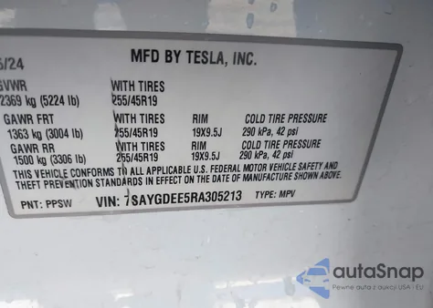 2024 Tesla Model Y Long Range Dual Motor All-Wheel Drive from USA, damaged, VIN 7SAYGDEE5RA305213